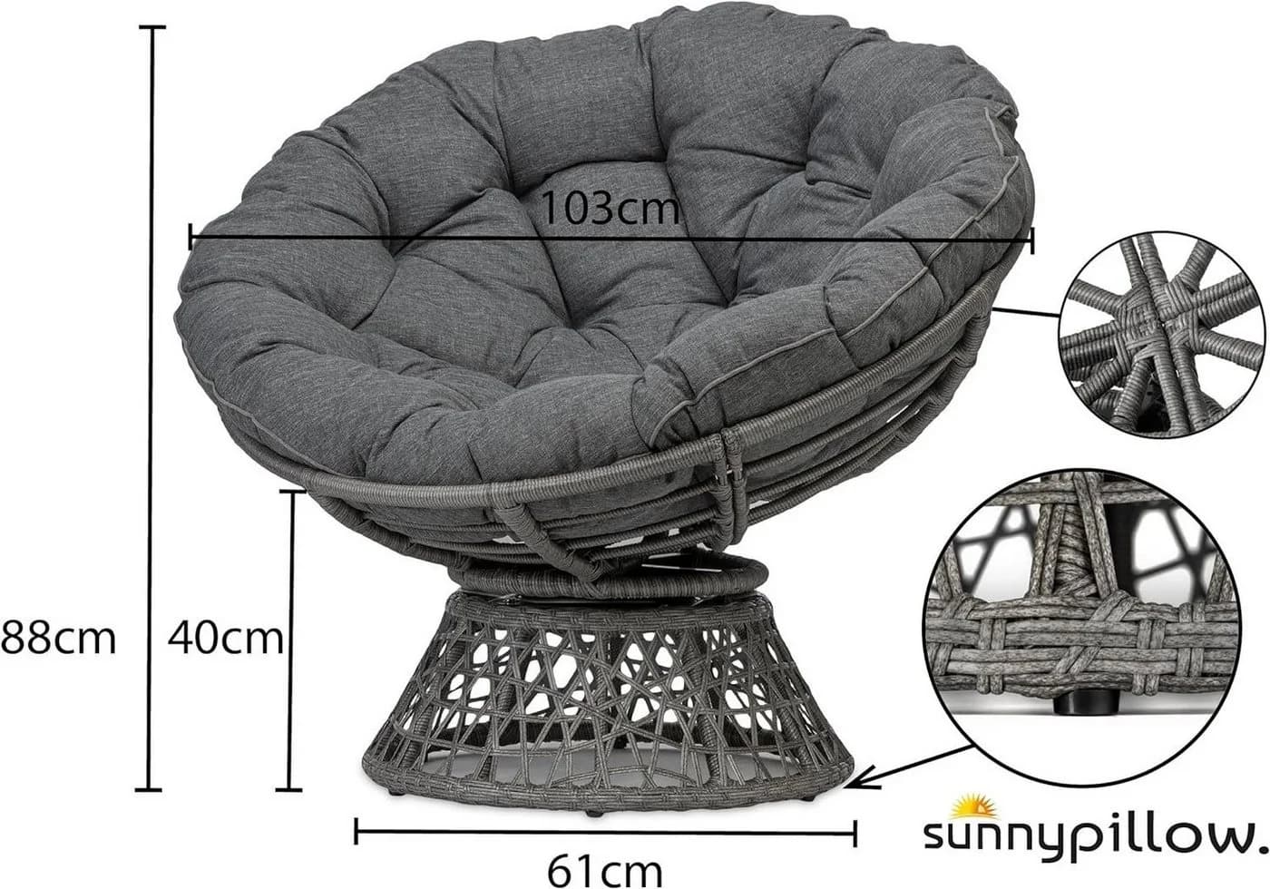 sunnypillow Rattanstuhl Papasansessel mit Kissen Anthrazit