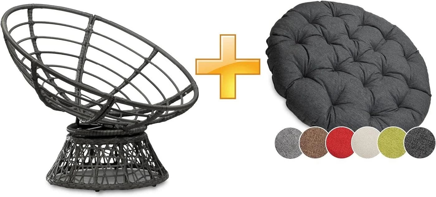 sunnypillow Rattanstuhl Papasansessel mit Kissen Anthrazit - Bild 2