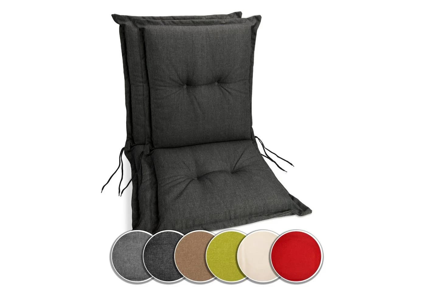 sunnypillow Stuhlkissen 2 Stück Anthrazit UV-Lichtecht Gartenstuhlauflagen - Bild 2