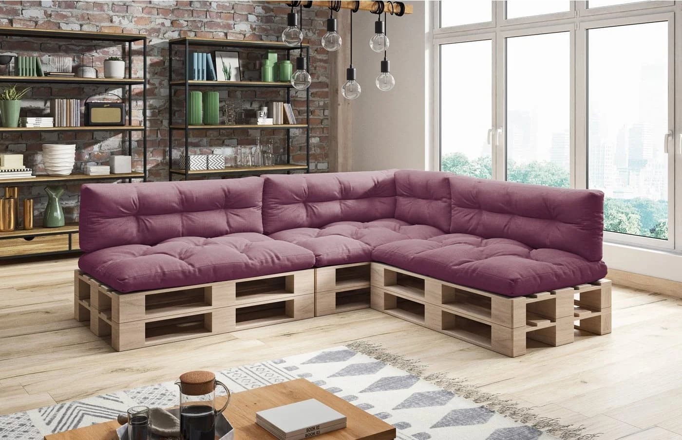 sunnypillow Palettenkissen 7er Set Violett