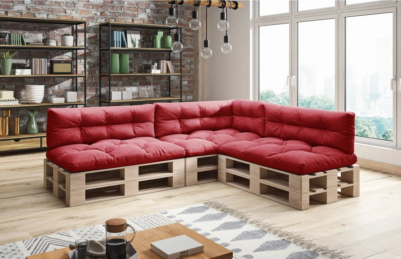 sunnypillow Palettenkissen 7er Set Rot Polyester