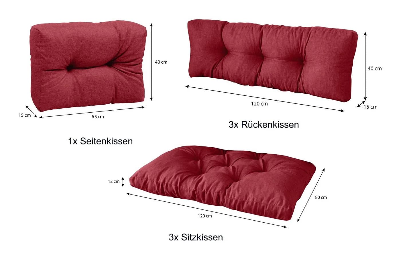 sunnypillow Palettenkissen 7er Set Rot Polyester - Bild 4