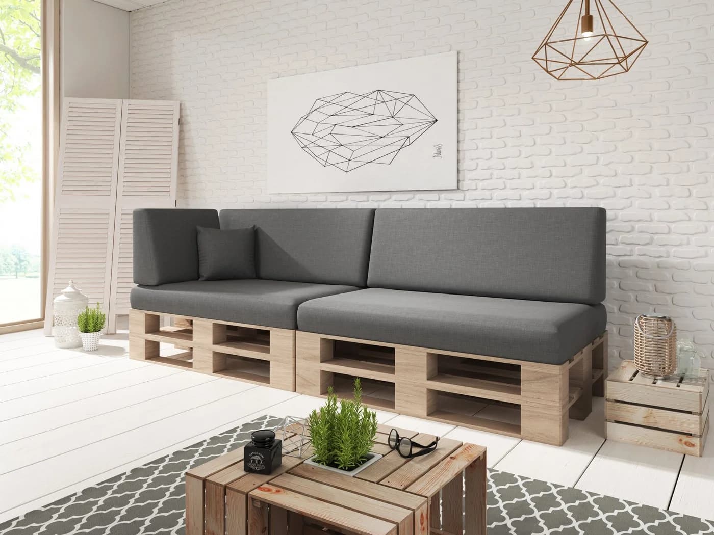 sunnypillow Palettenkissen Milano 6er Set Anthrazit UV-beständig