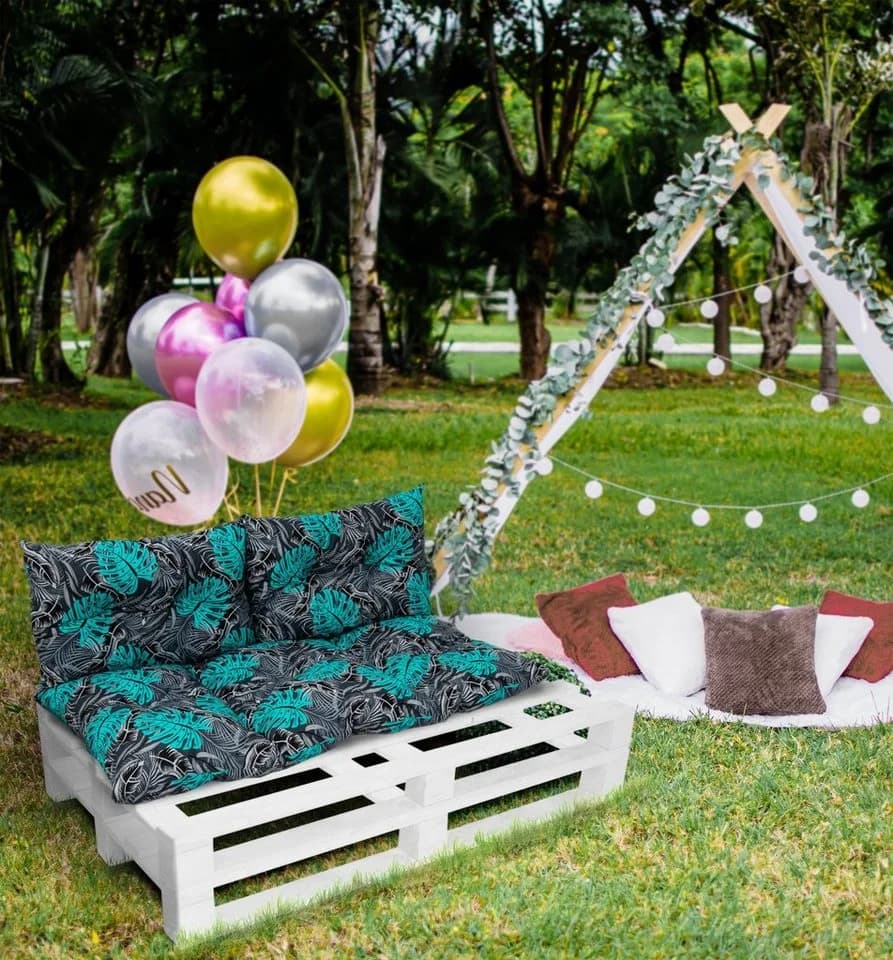 Amilian Gartenbankauflage 3er Set Baumwolle Polyester Türkis Schwarz - Bild 4