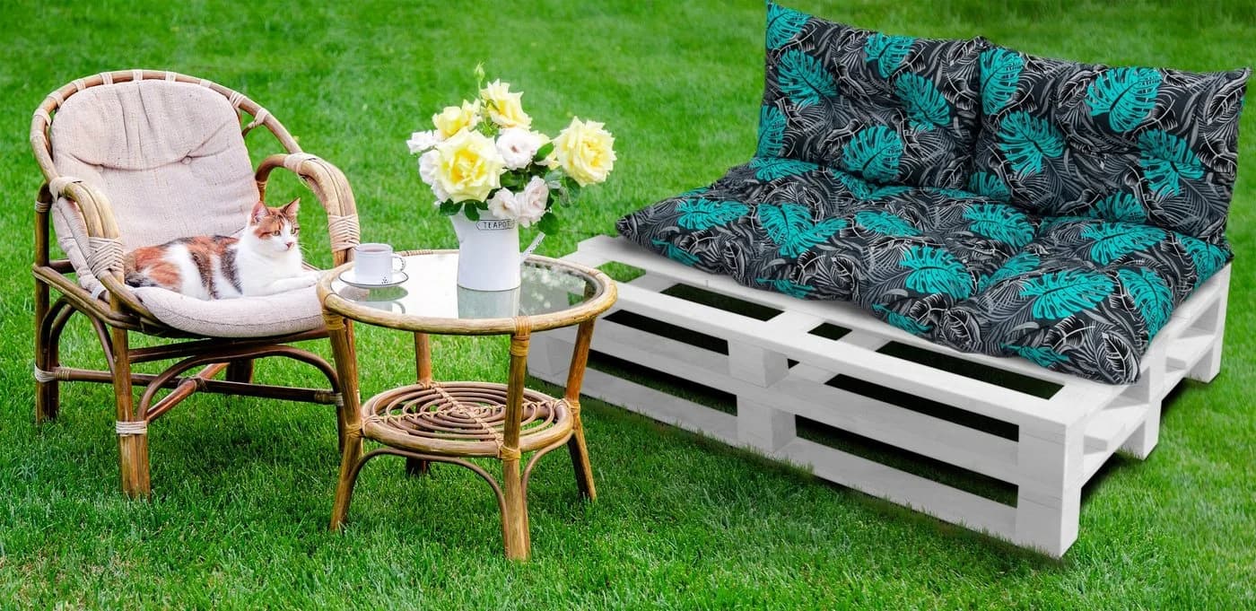 Amilian Gartenbankauflage 3er Set Baumwolle Polyester Türkis Schwarz - Bild 5