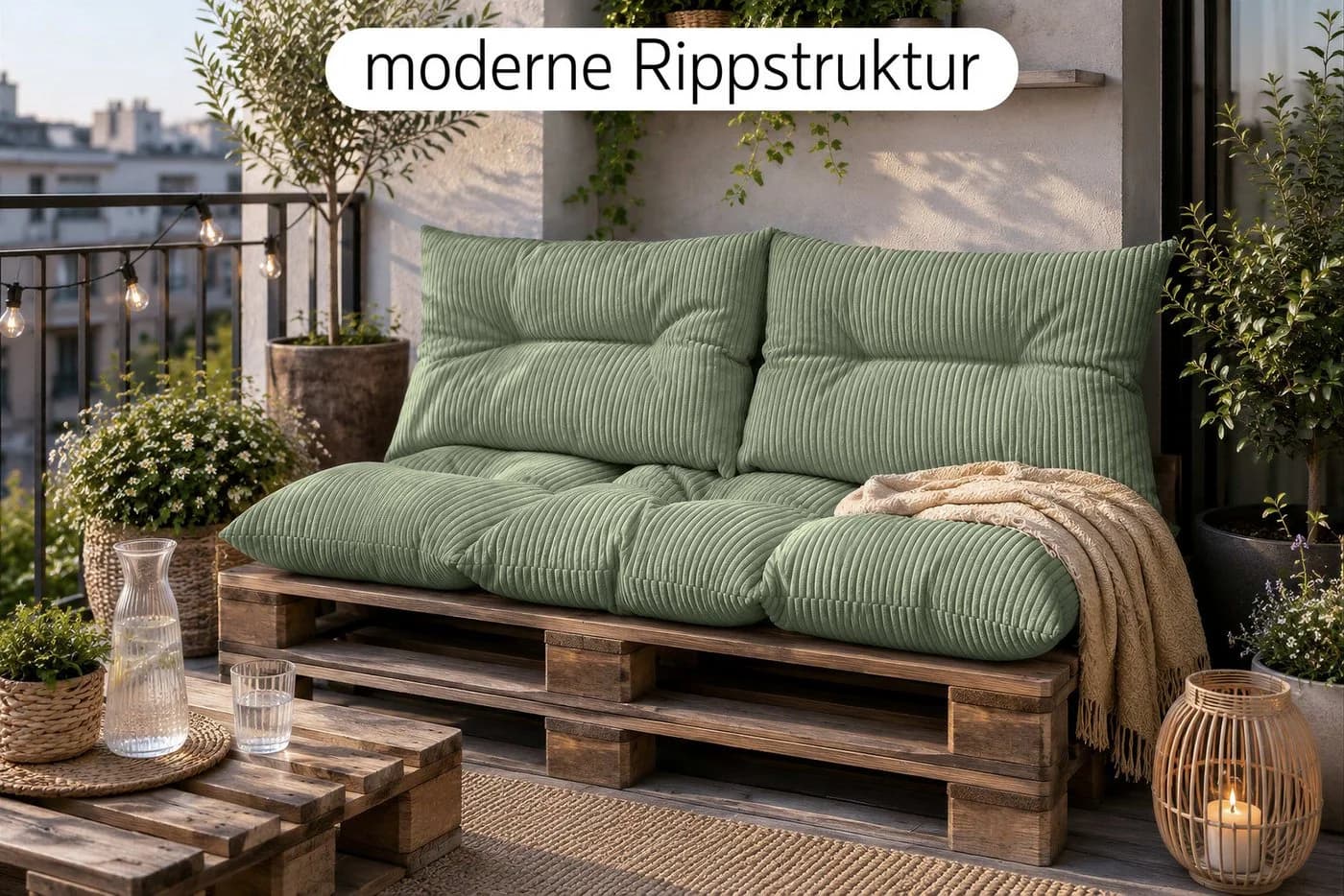 Amilian Palettenkissen Set 3-tlg. Grün für Palettenmöbel