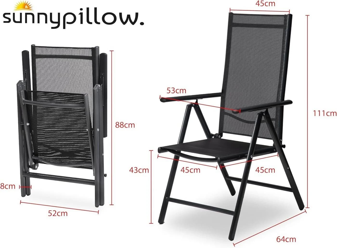 sunnypillow Gartenstuhl Klappsessel 6-tlg. mit 8-fach verstellbarer Rückenlehne