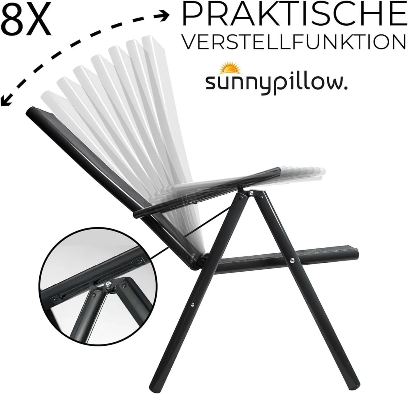 sunnypillow Gartenstuhl Klappsessel 6-tlg. mit 8-fach verstellbarer Rückenlehne - Bild 4