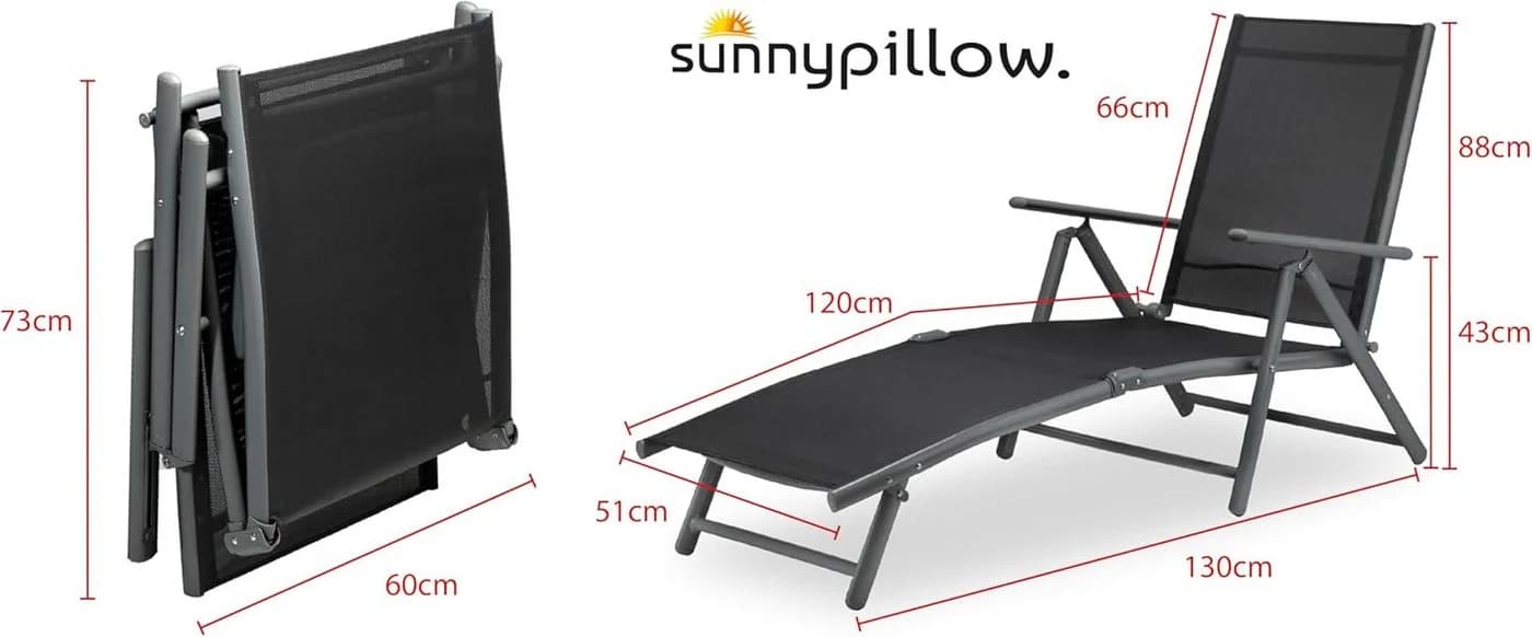 Sunnypillow Gartenliege Klappbar Anthrazit 150 kg Tragkraft - Bild 3