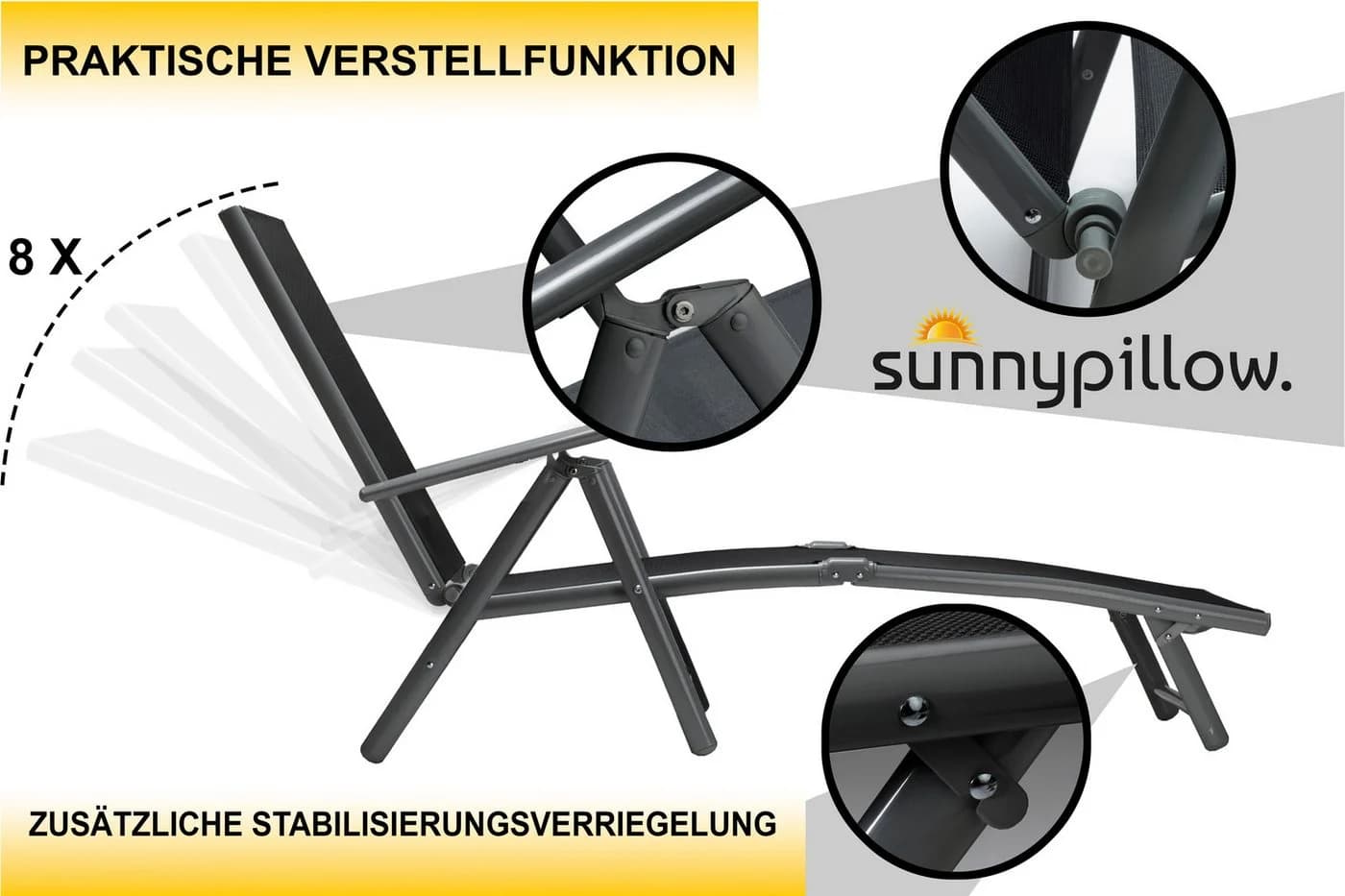Sunnypillow Gartenliege Klappbar Anthrazit 150 kg Tragkraft - Bild 4