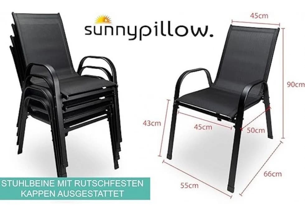 sunnypillow 4-Fußstuhl Stapelstühle Schwarz Hochlehner Gartenstühle - Bild 3