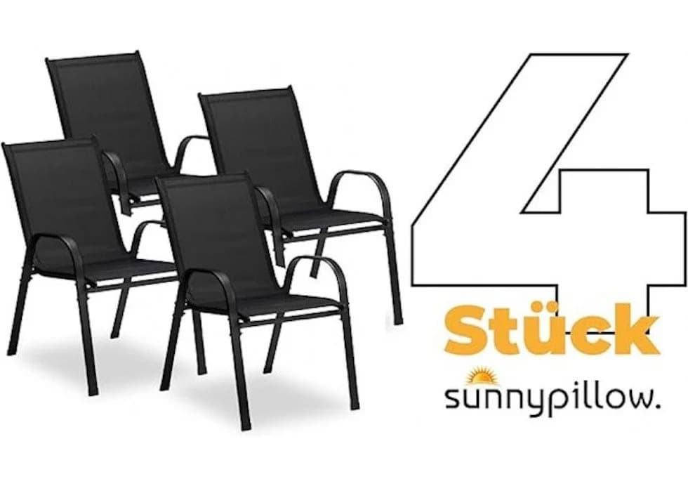 sunnypillow 4-Fußstuhl Stapelstühle Schwarz Hochlehner Gartenstühle - Bild 4
