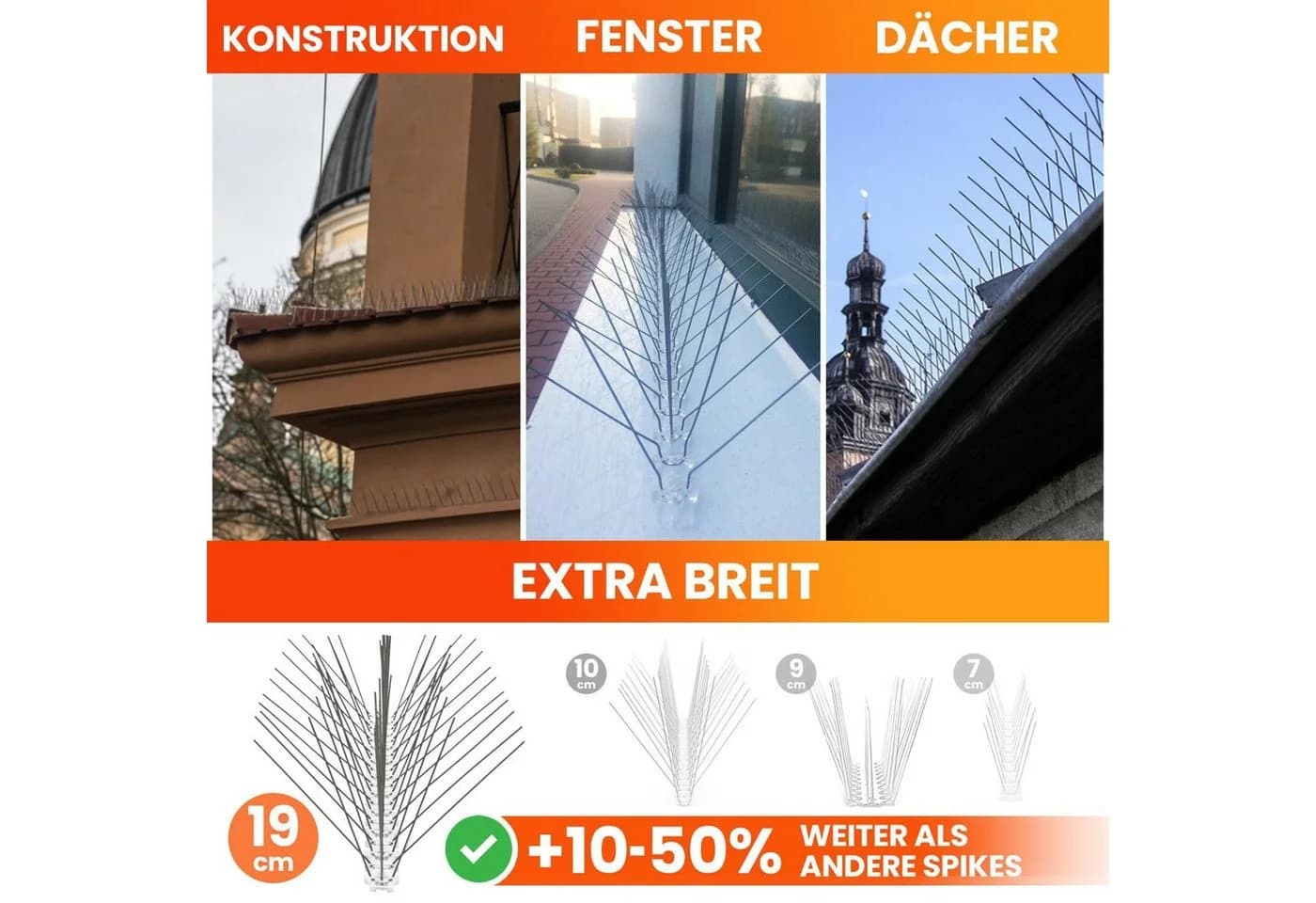KONZEPT Taubenspikes 5-reihig Edelstahl Vogelabwehr Set - Bild 4