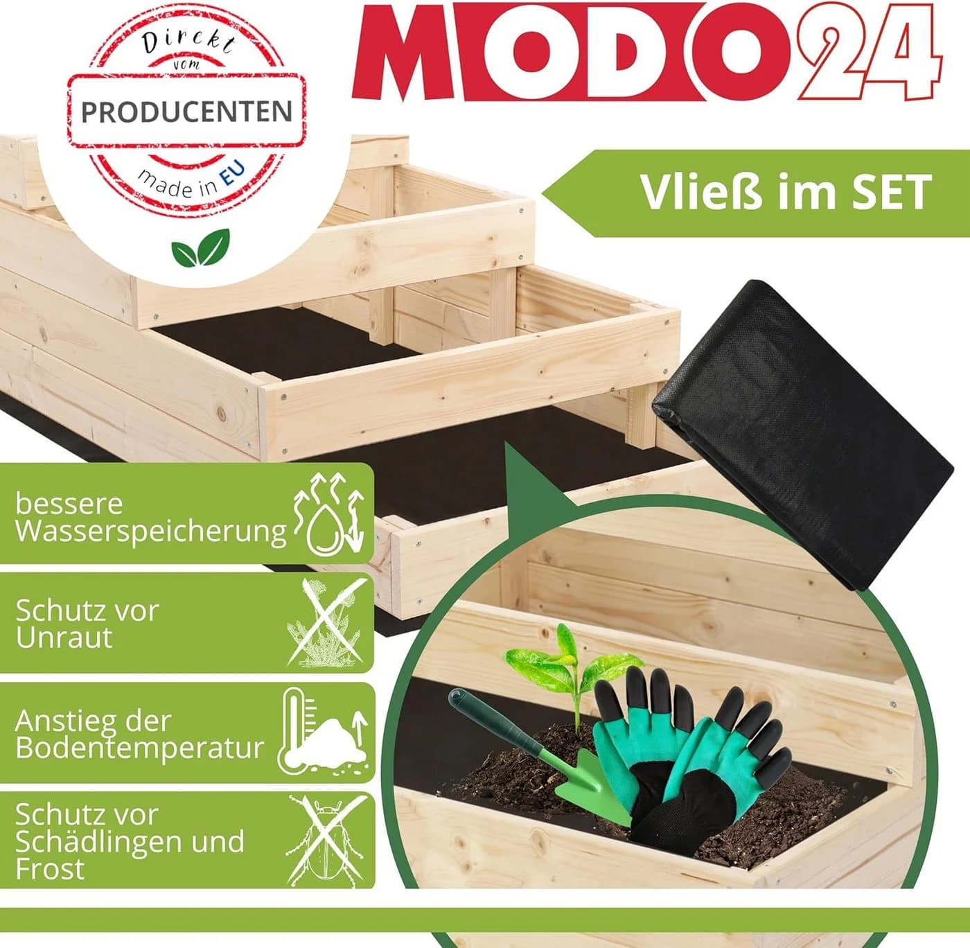 Modo24 Hochbeet ZP07 Kräuterbeet Kiefernholz Massivholz