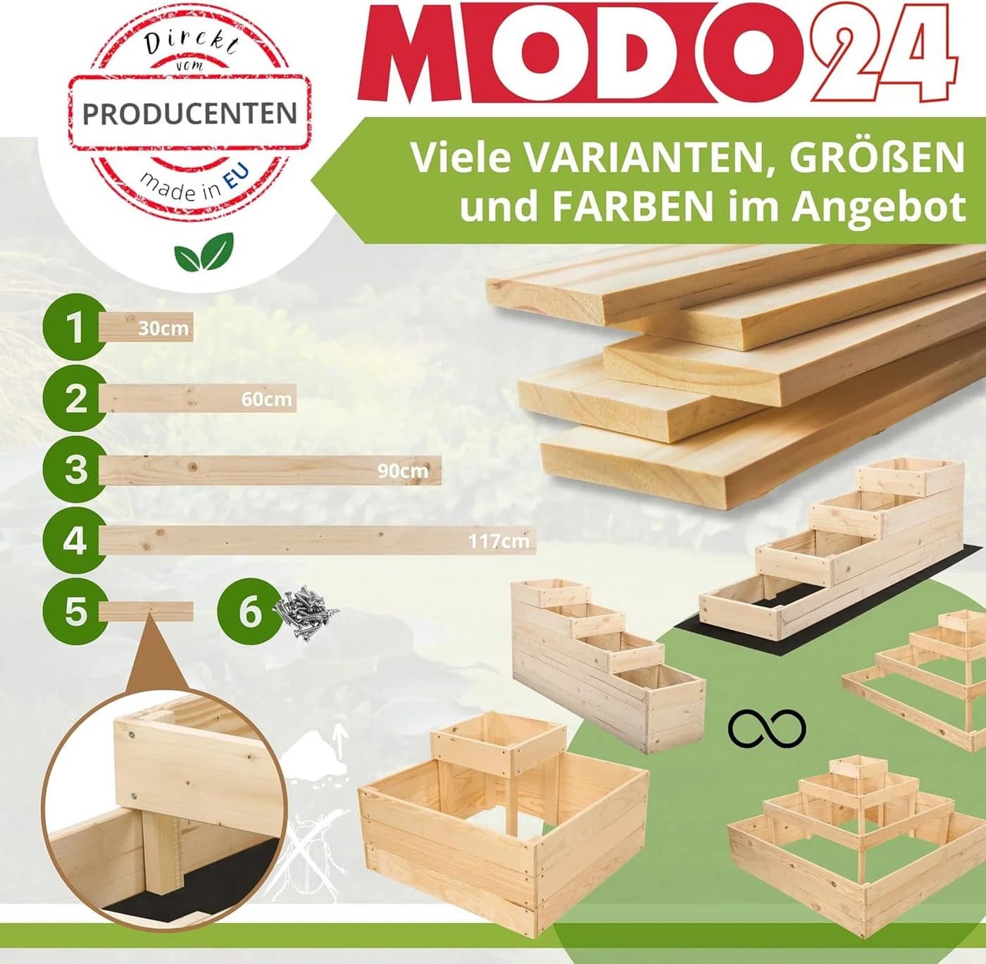 Modo24 Hochbeet ZP07 Kräuterbeet Kiefernholz Massivholz - Bild 5