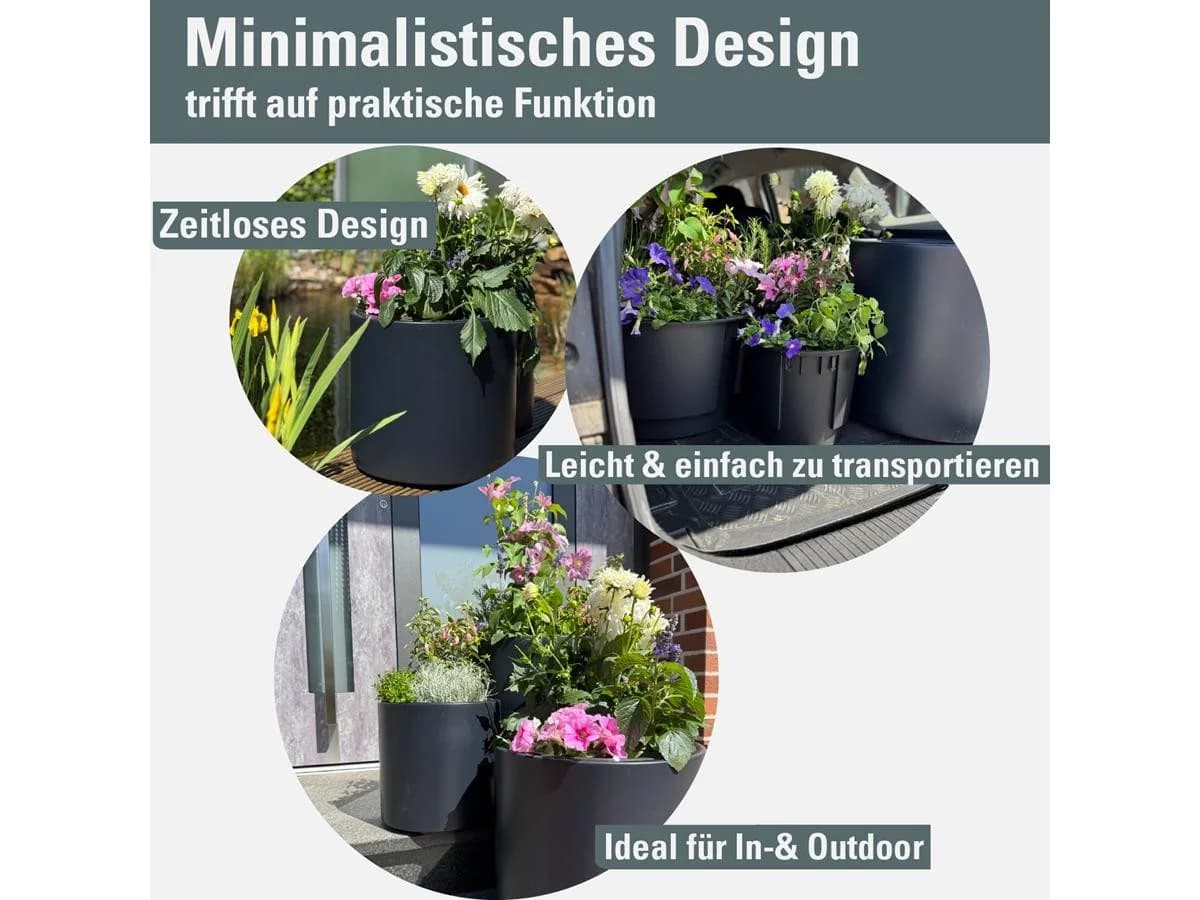 Prosperplast Blumentopf Heos Anthrazit mit Einsatz 30 cm