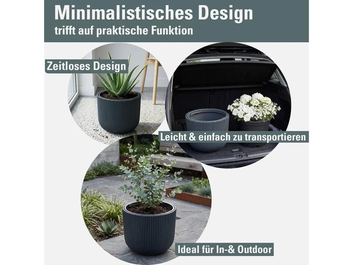 Prosperplast Blumentopf Milly Anthrazit mit Pflanzeinsatz