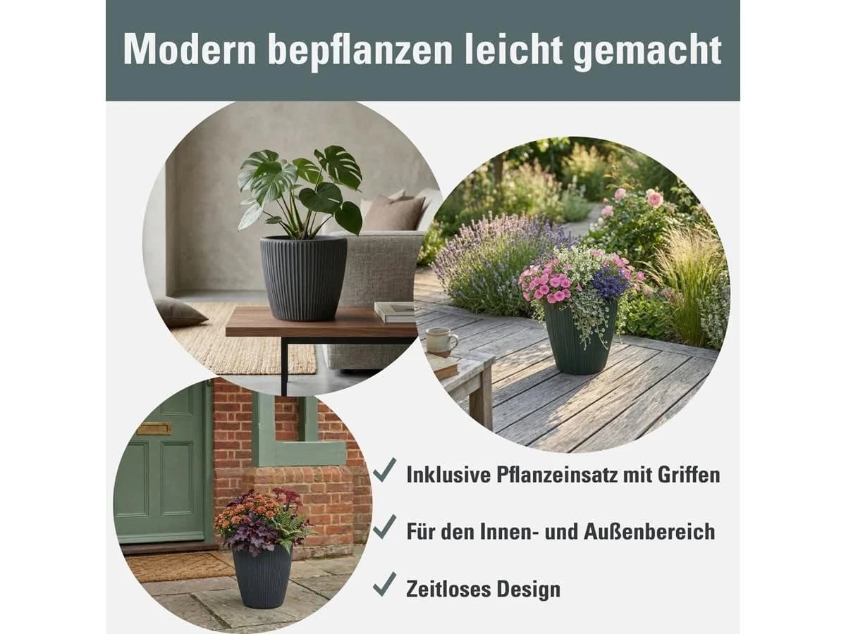 Prosperplast Blumentopf Oro Dunkelgrau mit Pflanzeinsatz