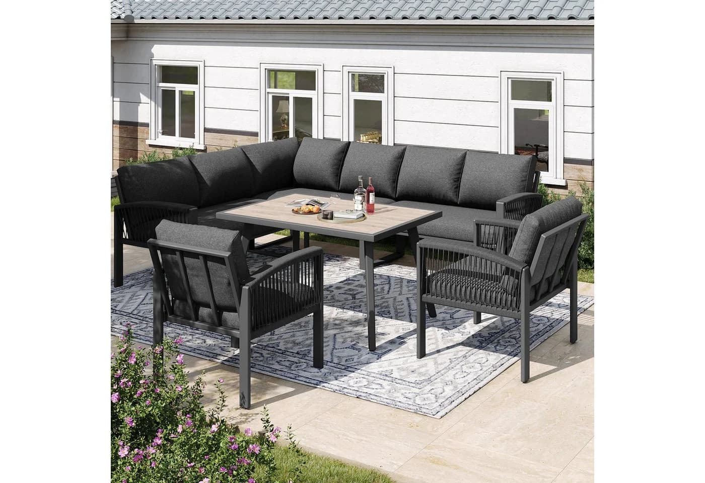 Celya Gartenlounge-Set für 8 Personen Seilwerk Grau - Bild 2
