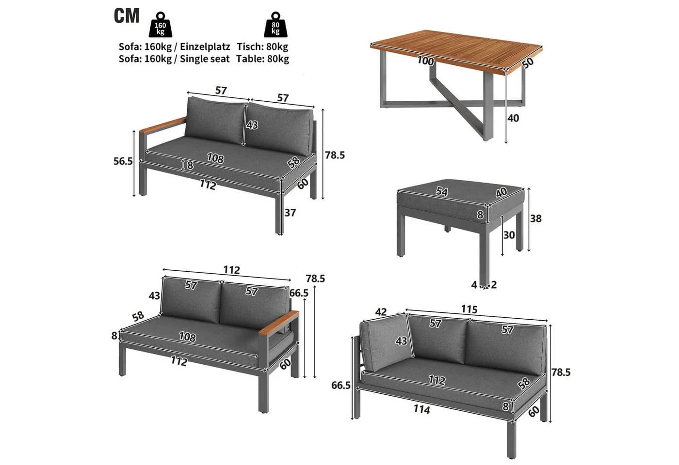 Celya Gartenlounge-Set für 7-8 Personen - Modernes Lounge-Garnitur