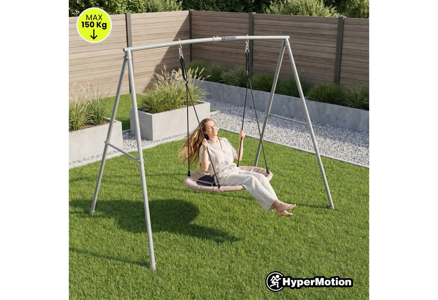 HyperMotion Nestschaukel mit Gestell 100 cm Grau/Beige - Bild 3