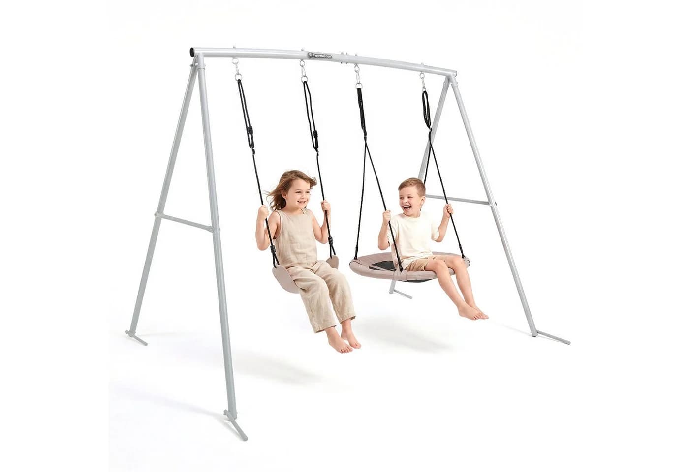 HyperMotion Doppelschaukel mit Nestschaukel und klassischem Sitz, grau/beige - Bild 2