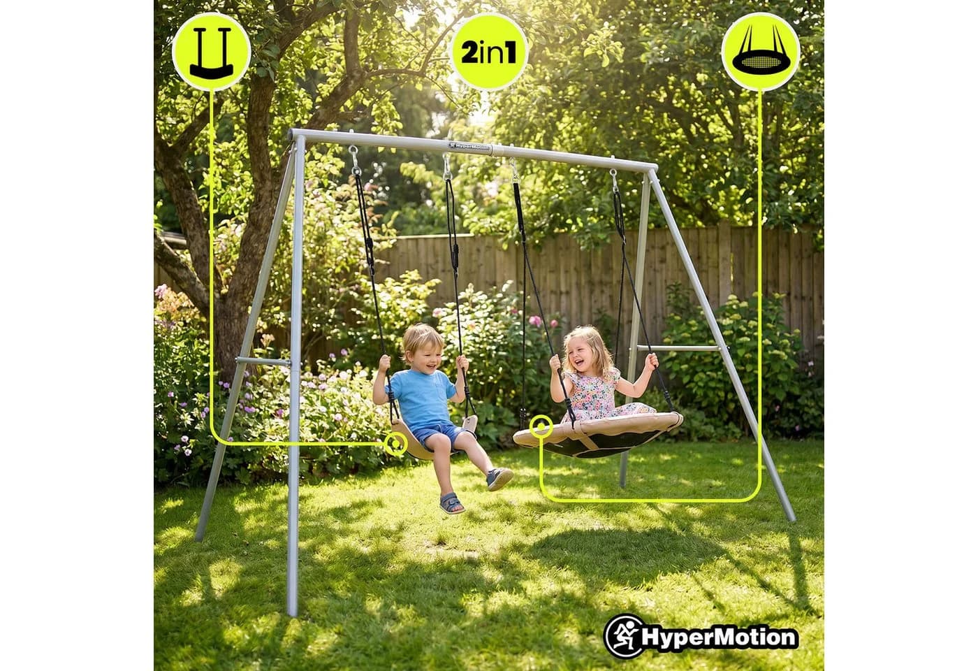 HyperMotion Doppelschaukel mit Nestschaukel und klassischem Sitz, grau/beige - Bild 5