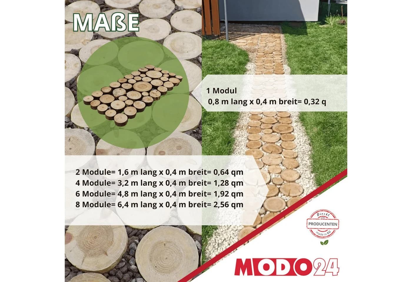 Modo24 Gartenweg aus Holzscheiben Tannenholz rustikal
