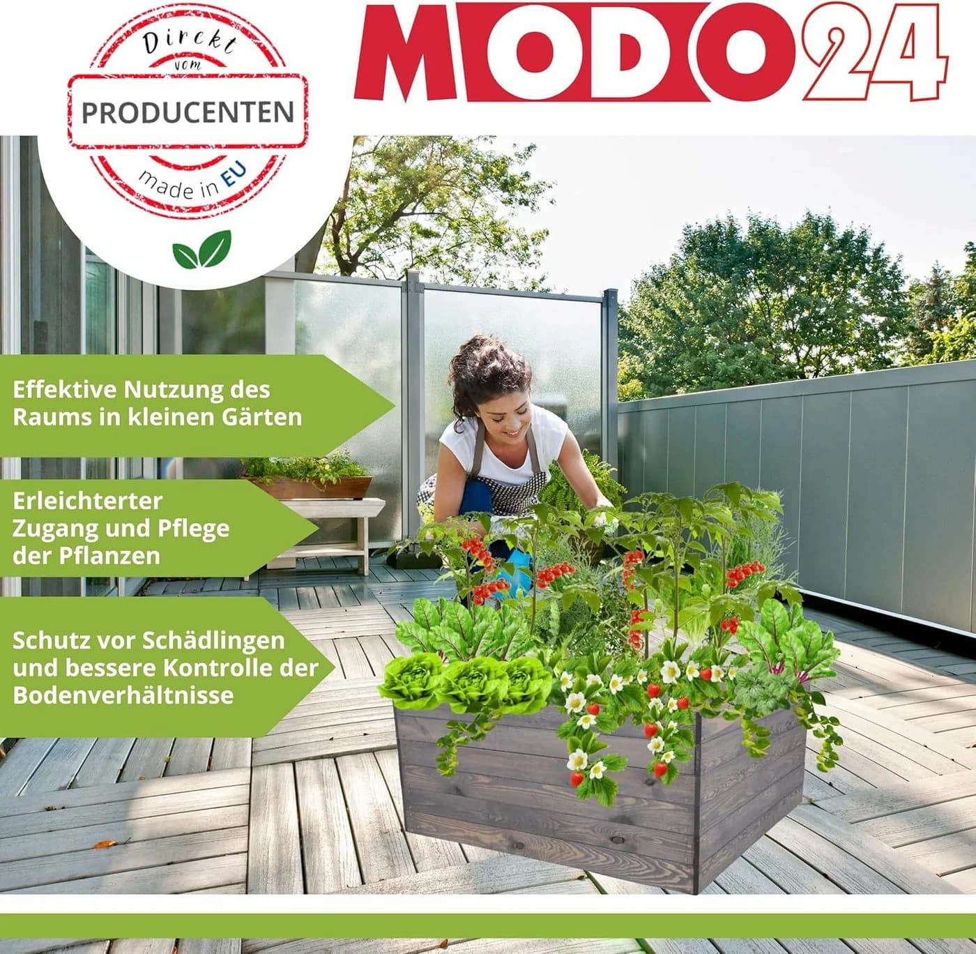 Modo24 Hochbeet Massivholz Grau Braune Beige