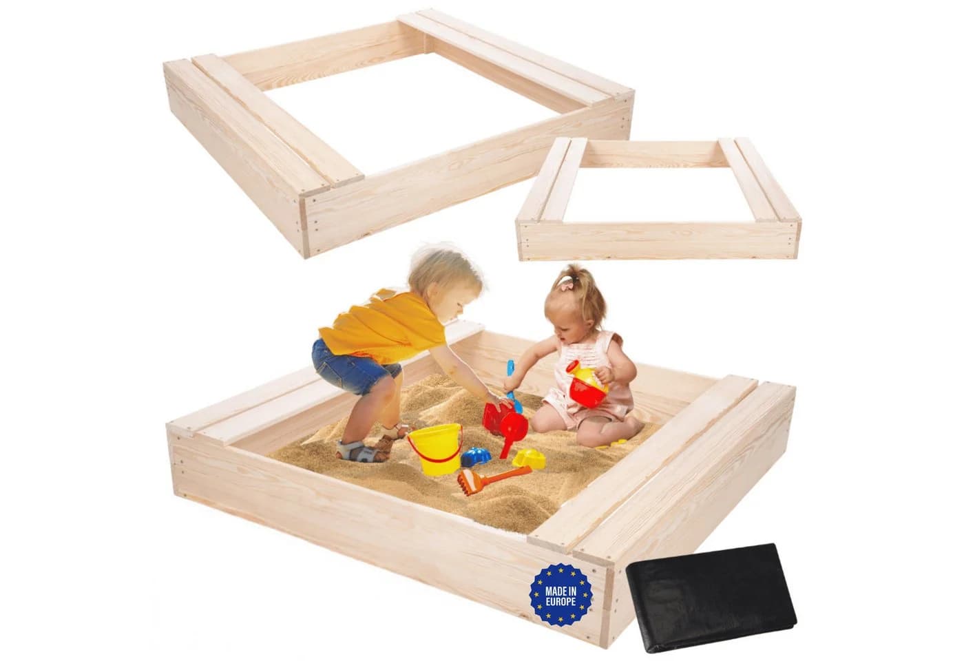 MODO24 Sandkasten mit Sitzbänken und Abdeckplane Kiefernholz - Bild 2
