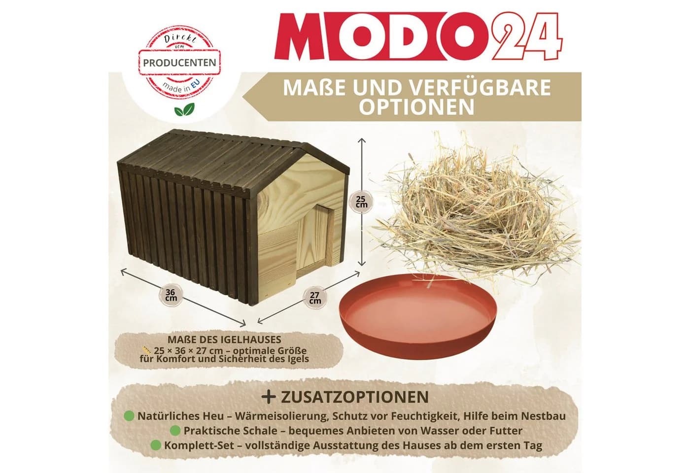 Modo24 Igelhaus mit Boden XXL Winterfest Igelhütte Labyrintheingang - Bild 4