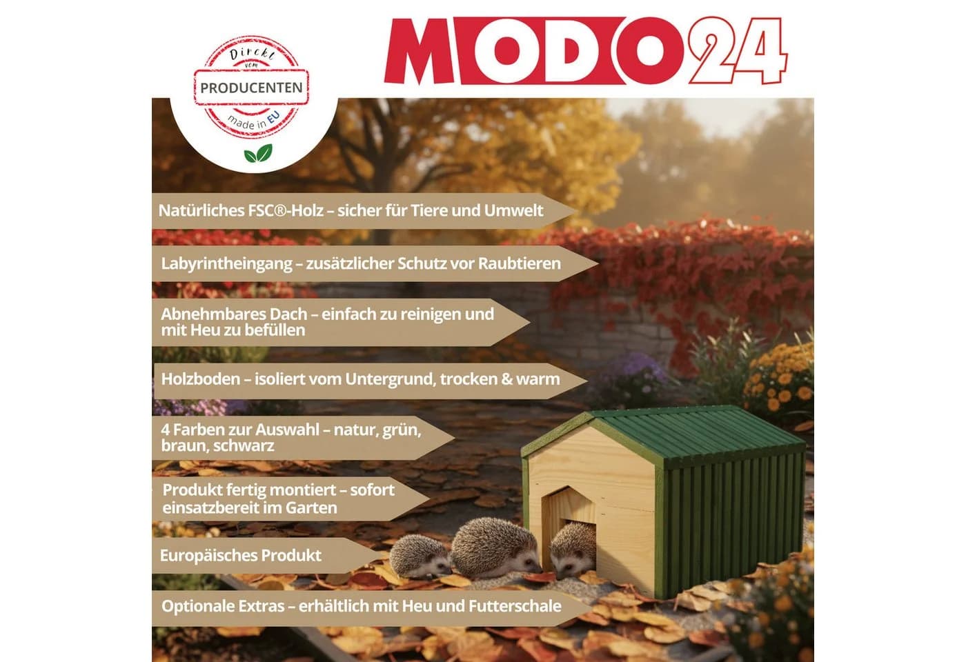 Modo24 Igelhaus mit Boden XXL Winterfest Igelhütte Labyrintheingang - Bild 5