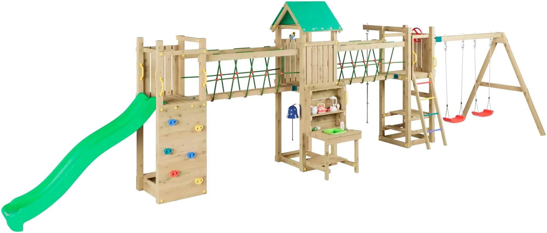 FUNGOO Maxi Funny Space Longer Spielturm mit Rutsche und Doppelschaukel