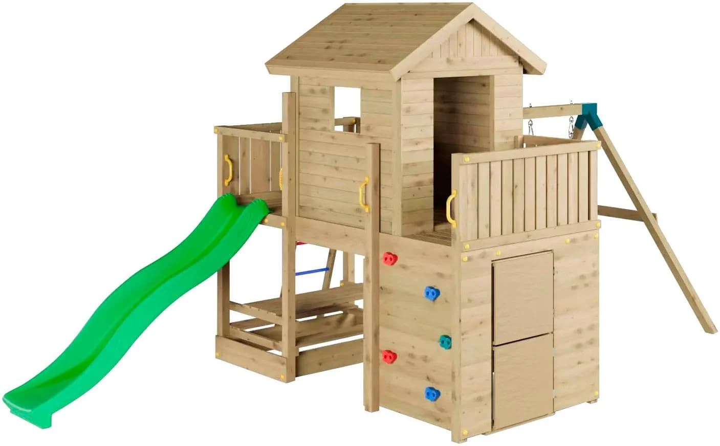 Fungoo Multifort Spielturm mit Rutsche, Schaukel & Haus Natur