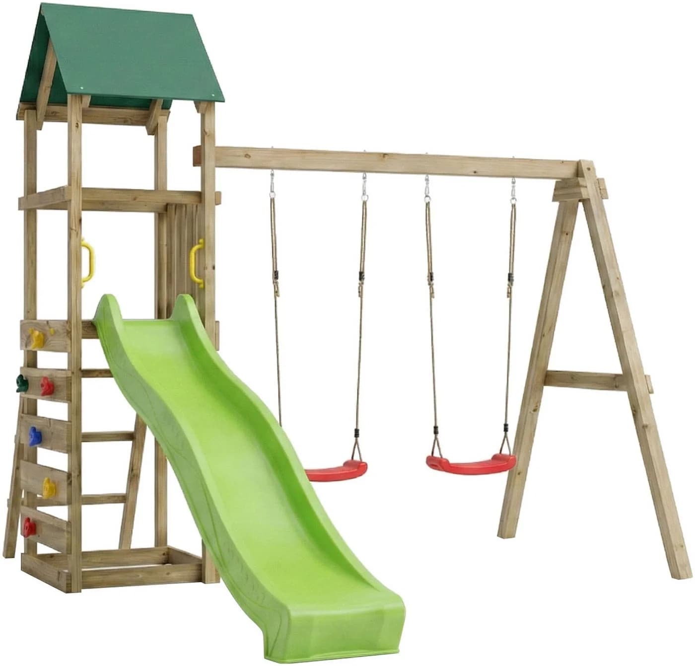 FUNGOO Spielturm MaxPlay 2.1 mit Rutsche, Doppelschaukel und Kletterwand - Bild 4