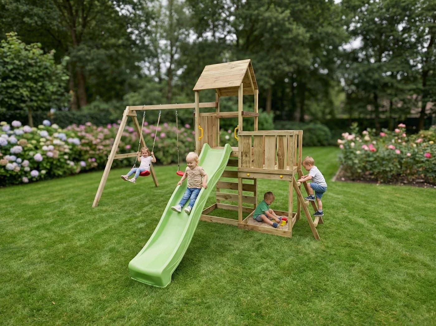 FUNGOO MaxPlay 3.2 Spielturm Grün mit Rutsche und Schaukel - Bild 5