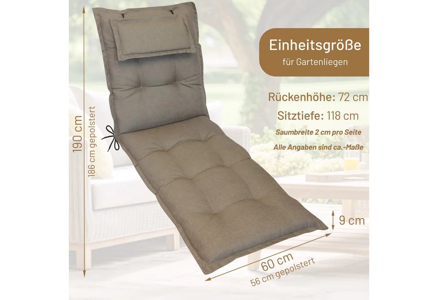 Herlag Liegenauflage Ava Polster Taupe UV-Schutz Extra Dick - Bild 3