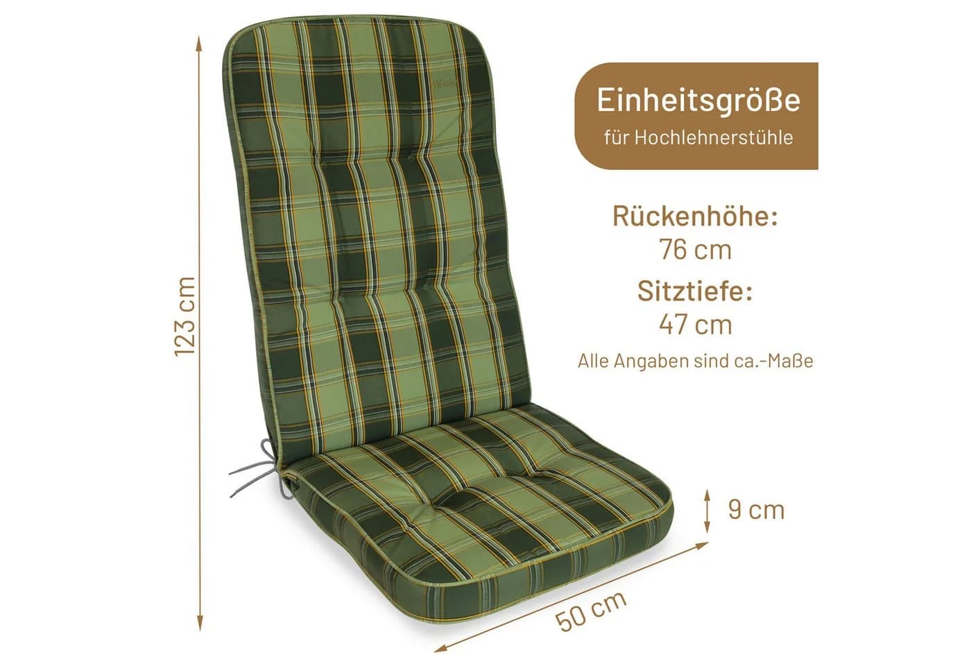 Herlag Hochlehnerauflage Tilly Grün-Kariert Gartenmöbelauflage - Bild 3