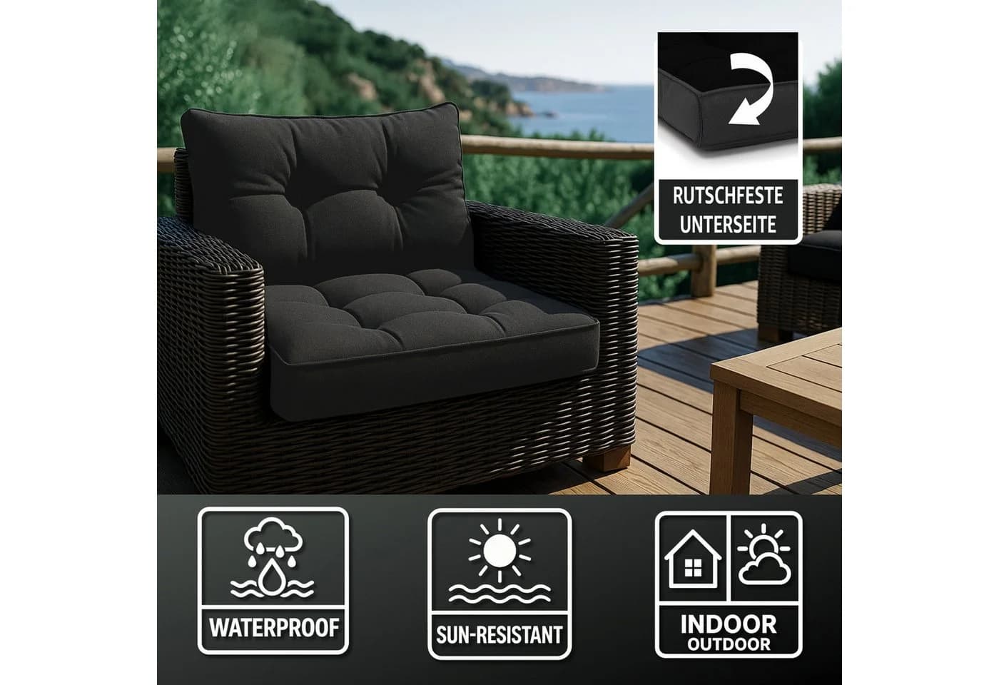 Amazinggirl Sitzkissen Outdoor Rattan Polster Beige Grau - Bild 3