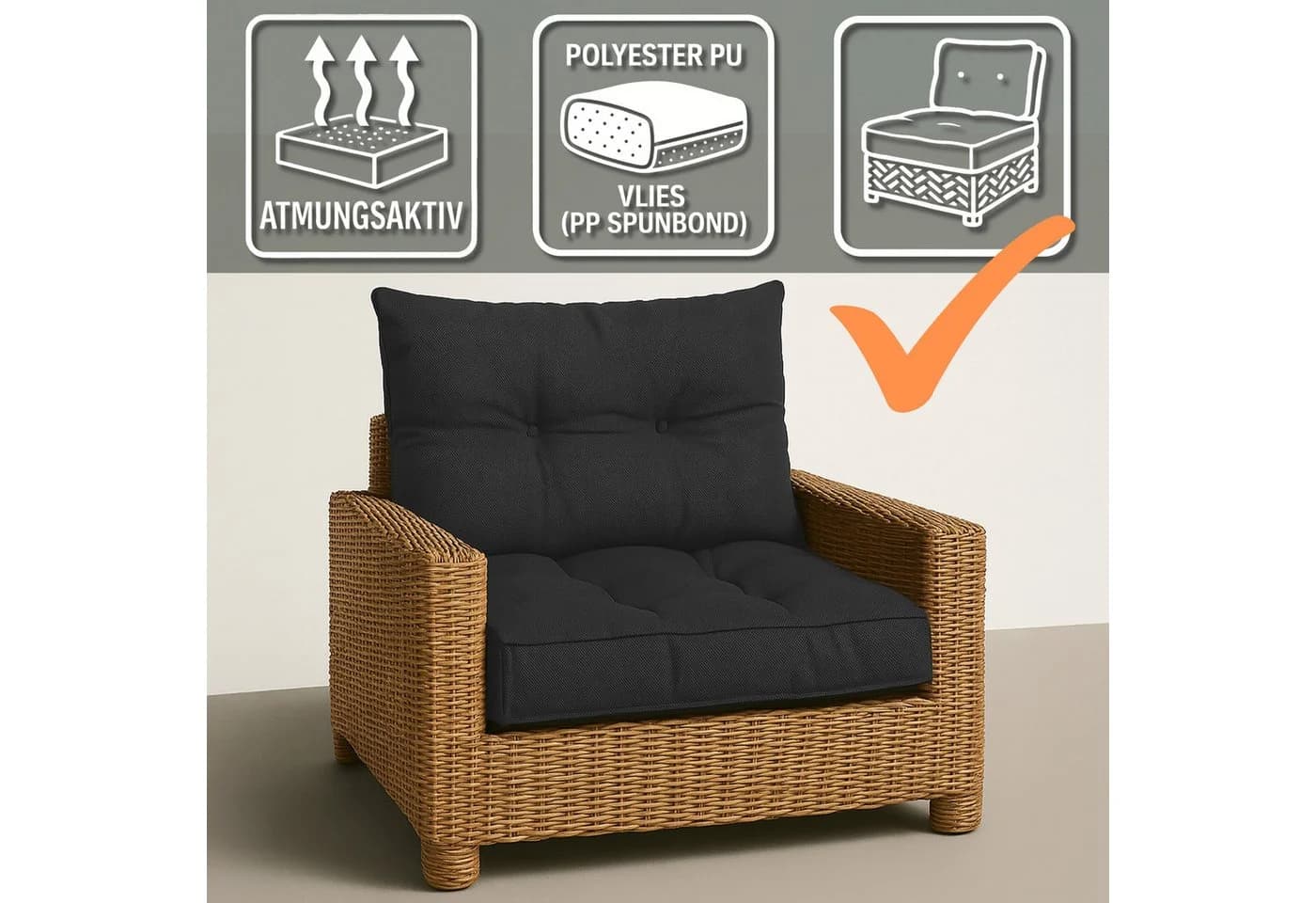 Amazinggirl Sitzkissen Outdoor Rattan Polster Beige Grau - Bild 4