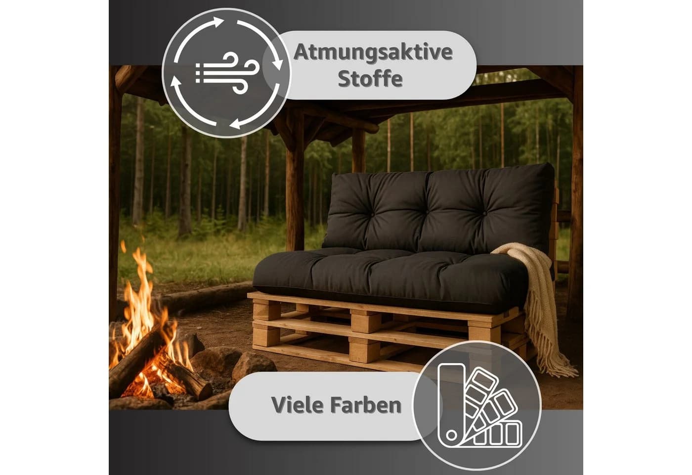 Amazinggirl Palettenkissen Outdoor Grau Schwarz Sitzkissen Auflagen - Bild 5