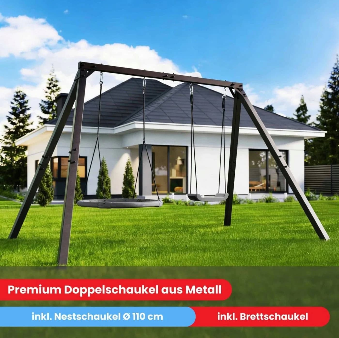 K-SPORT Doppelschaukel Premium Metall Nestschaukel & Brettschaukel - Bild 5