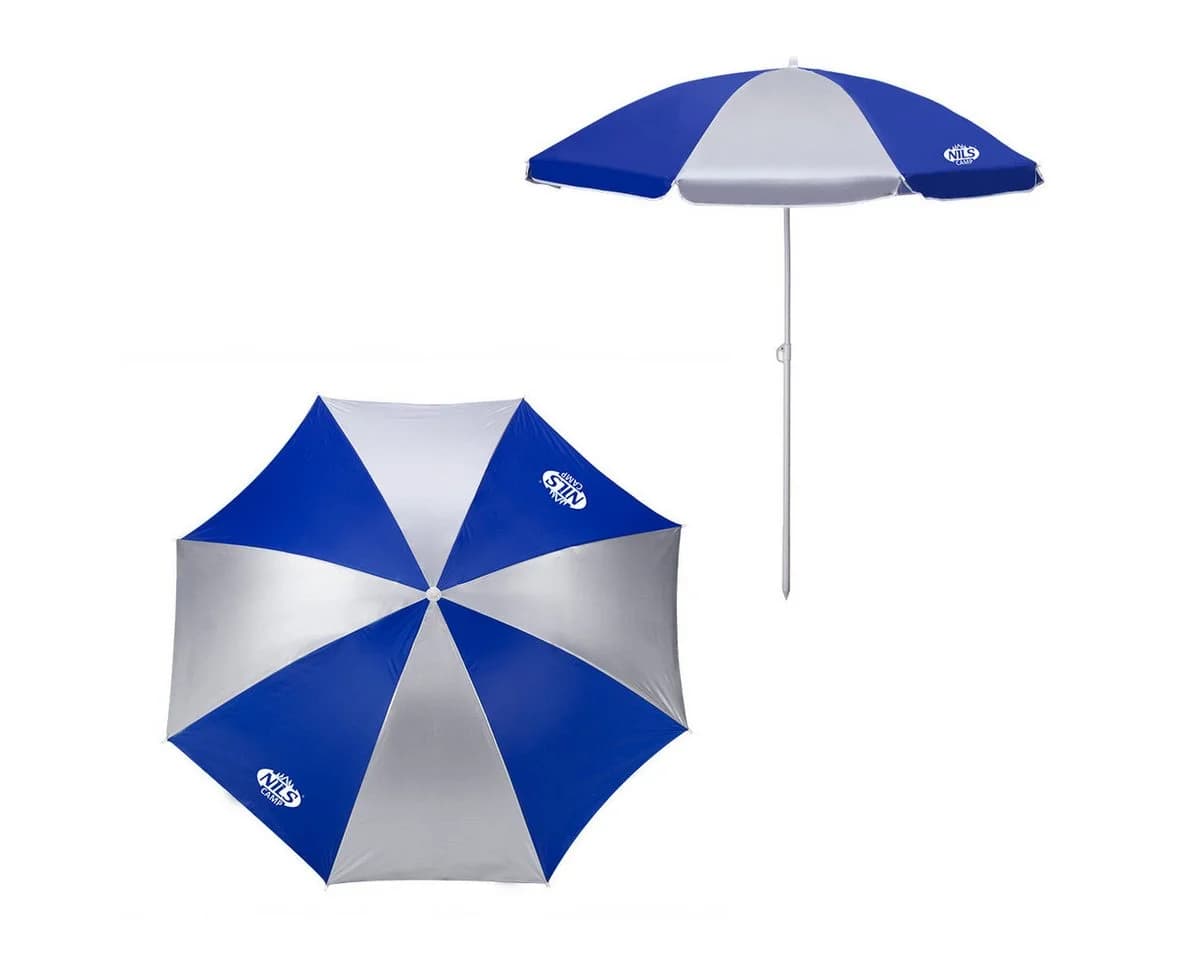 Nils Strandschirm 160cm Blau/Weiß mit neigbarem Schirmkopf und UV-Schutz SPF 40+