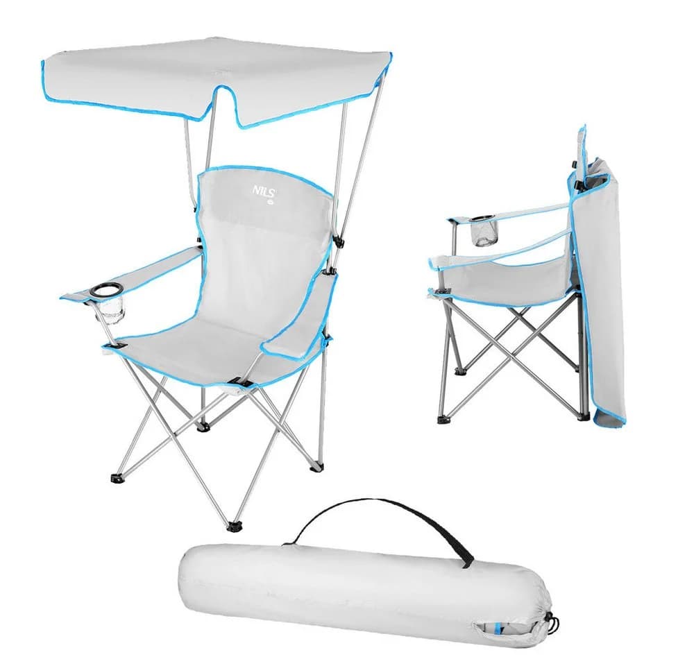 NILS CAMP Campingstuhl mit Sonnenschutz und Becherhalter Grau