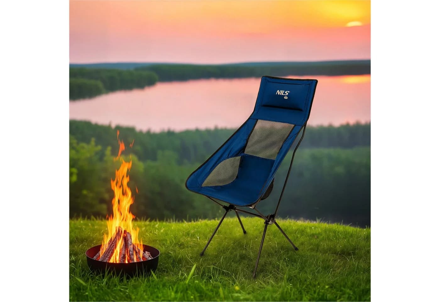 NILS CAMP Campingstuhl Ultraleicht Faltstuhl mit Hoher Rückenlehne Blau
