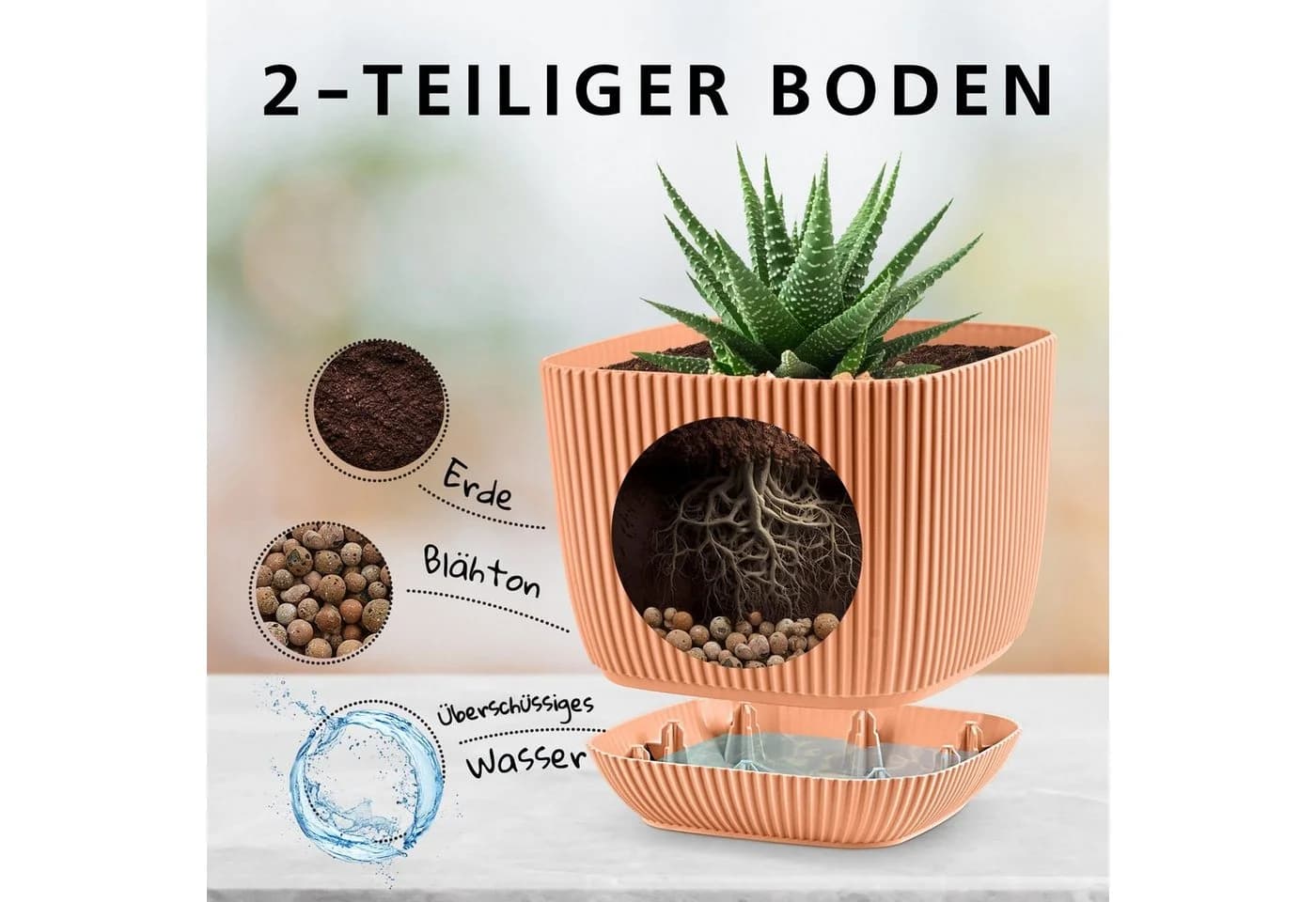 KONZEPT Blumentopf mit Untersetzer Kunststoff Rosa 2in1 - Bild 3