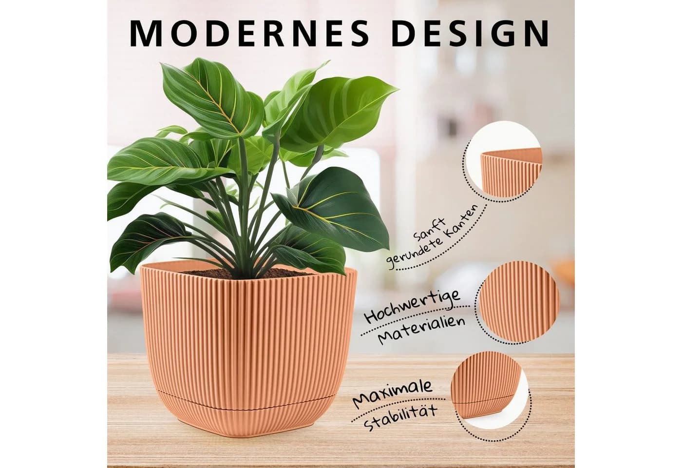 KONZEPT Blumentopf mit Untersetzer Kunststoff Rosa 2in1 - Bild 5