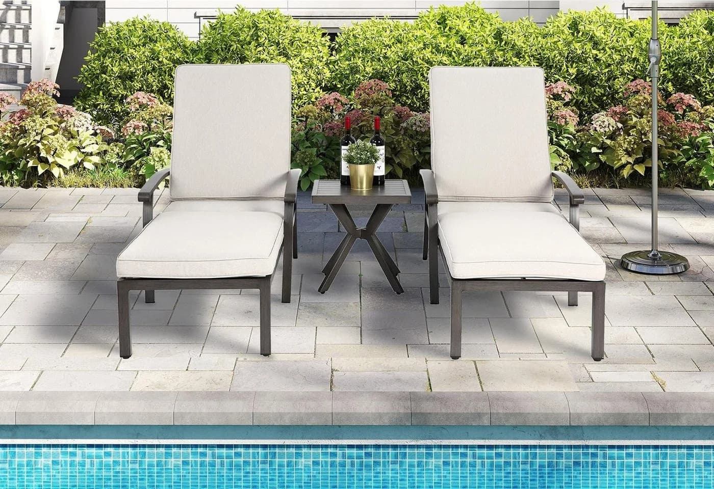 LVHOM Verstellbare Aluminium-Gartenliege mit Kissen Grau - Bild 2