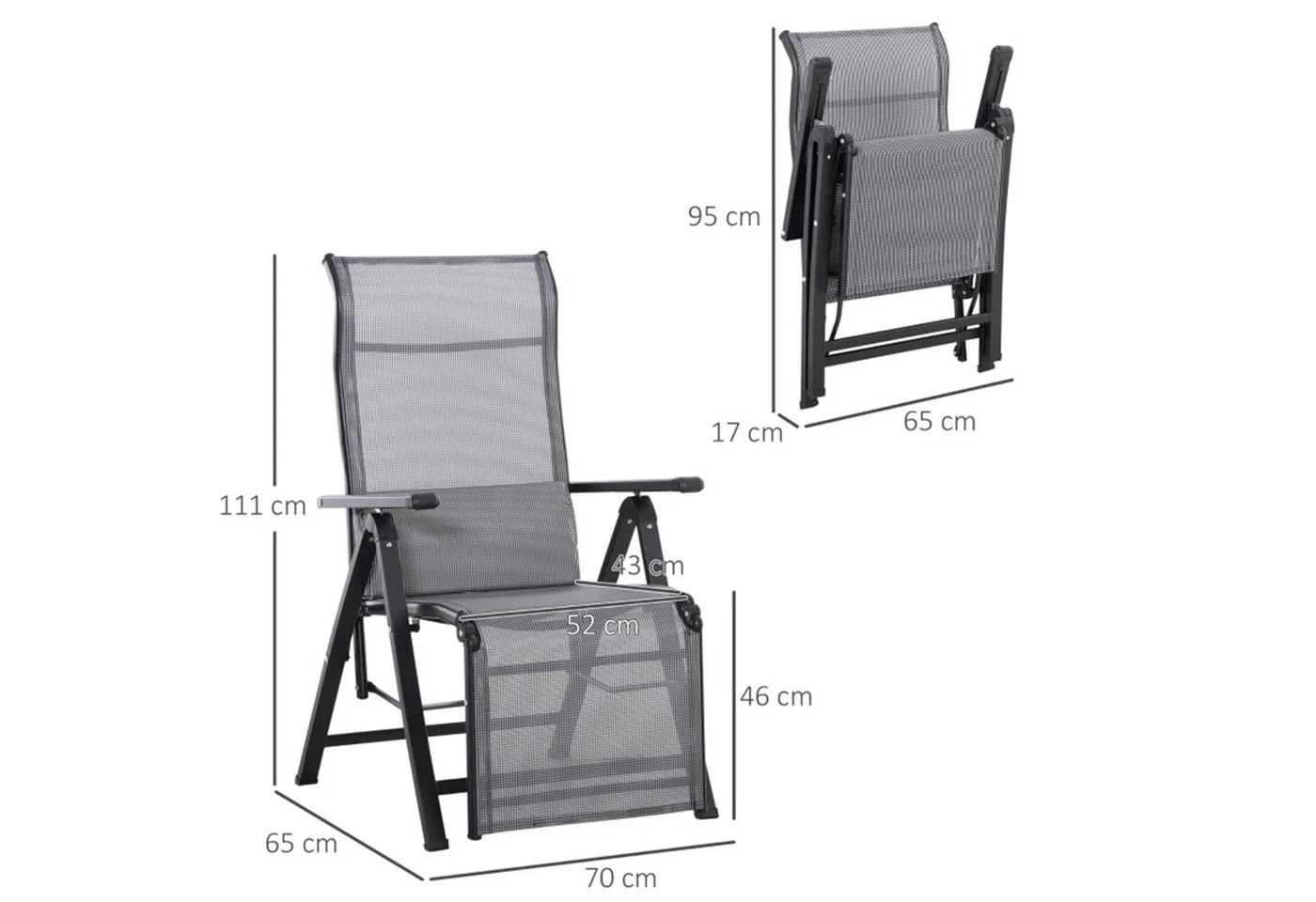 MC Star Gartenliege klappbar mit Kissen, 9-fach verstellbar, Schwarz+Grau