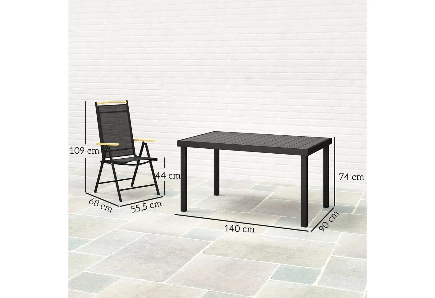 MC Star Gartenlounge-Set 7-tlg. Schwarz Aluminium Klappbar